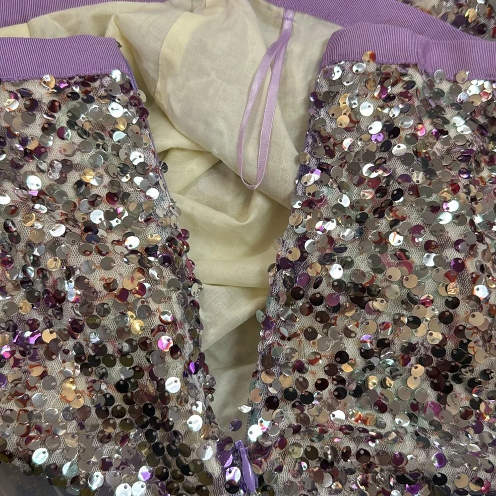 NWT J. Crew Skirt MINI faux wrap skirt silver purple‎ sequins side zipper Tag:6